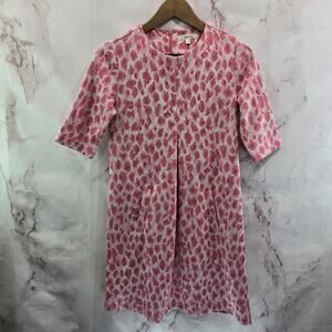 Tyler Boe Dress Women XS Pink Leopard Cheetah Print Pleated Knit Kim Half Sleeve